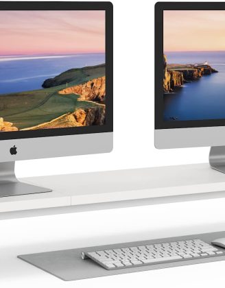 Dual Monitor Stand Riser, 39Inch Large Monitor Stands for 2 Monitors, Computer Monitor Stand, Wooden Desktop Oraganizer Shelf for Office Desk Computer,Laptop,TV