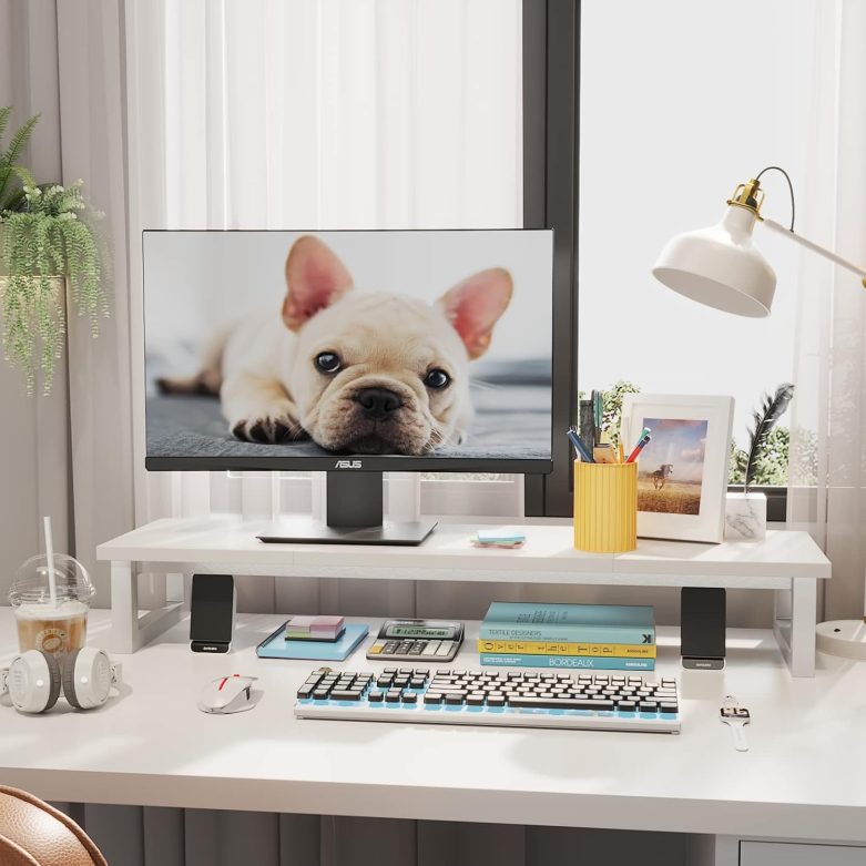 Dual Monitor Stand Riser, 39Inch Large Monitor Stands for 2 Monitors, Computer Monitor Stand, Wooden Desktop Oraganizer Shelf for Office Desk Computer,Laptop,TV - Image 3