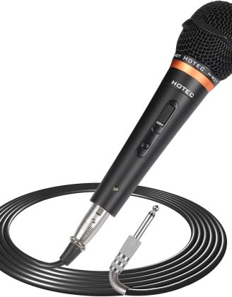HOTEC Premium Vocal Dynamic Handheld Microphone with 19ft Detachable XLR Cable and ON/Off Switch (Metal Black) (H-W07)