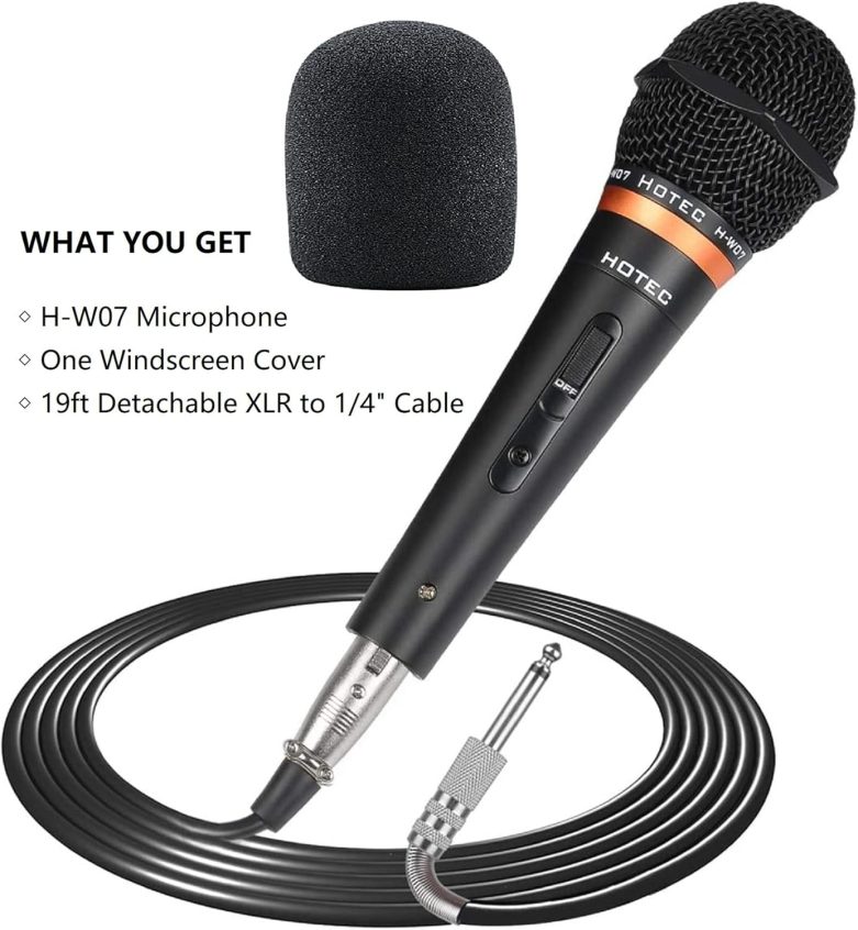 HOTEC Premium Vocal Dynamic Handheld Microphone with 19ft Detachable XLR Cable and ON/Off Switch (Metal Black) (H-W07) - Image 6