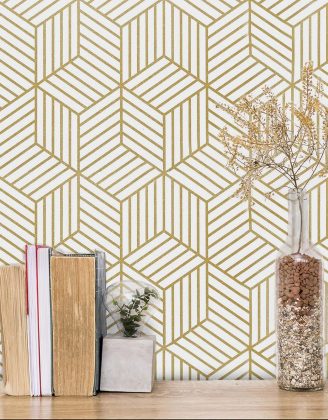 MelunMer Geometric Peel and Stick Wallpaper Gold 118In L 17.7In W Self Adhesive Removable Wallpaper for Bedroom/Bathroom Waterproof Modern Contact Paper for Cabinets Gold Contact Paper Shelf Liner