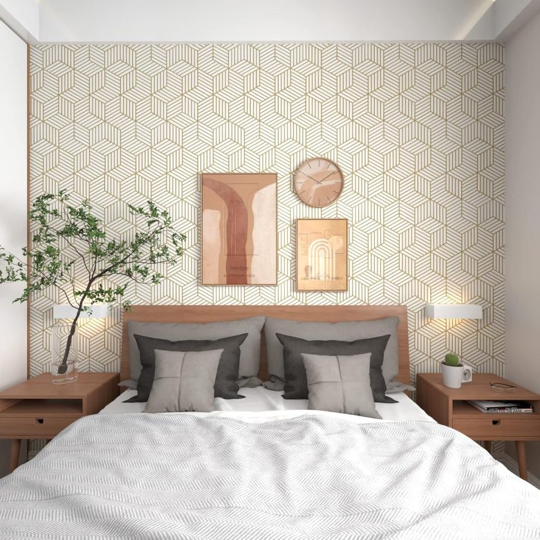 MelunMer Geometric Peel and Stick Wallpaper Gold 118In L 17.7In W Self Adhesive Removable Wallpaper for Bedroom/Bathroom Waterproof Modern Contact Paper for Cabinets Gold Contact Paper Shelf Liner - Image 2