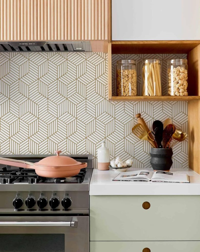 MelunMer Geometric Peel and Stick Wallpaper Gold 118In L 17.7In W Self Adhesive Removable Wallpaper for Bedroom/Bathroom Waterproof Modern Contact Paper for Cabinets Gold Contact Paper Shelf Liner - Image 7