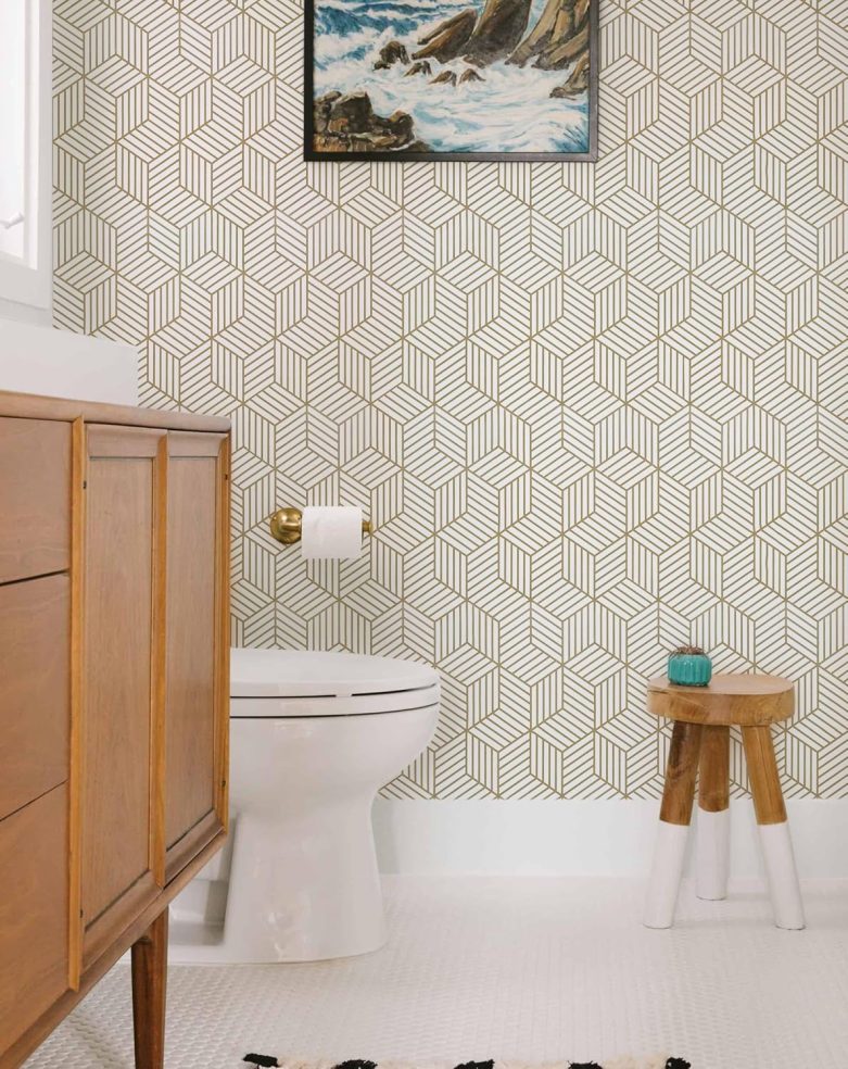 MelunMer Geometric Peel and Stick Wallpaper Gold 118In L 17.7In W Self Adhesive Removable Wallpaper for Bedroom/Bathroom Waterproof Modern Contact Paper for Cabinets Gold Contact Paper Shelf Liner - Image 9
