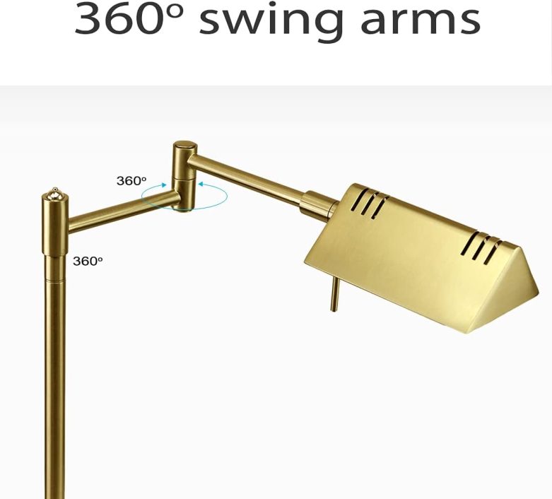 O'Bright LED Pharmacy Table Lamp, Full Range Dimming, 12W LED, 360 Degree Swing Arms, Desk, Reading, Craft, Work Lamp, ETL Tested, Antique Brass (Gold) - Image 4