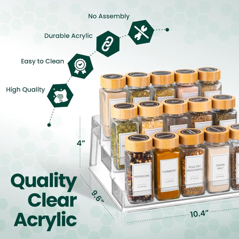 Oizeir Clear Spice Rack (2-Pack) – 3-Tier Acrylic Organizer for Cabinet – Deep Spice Shelf – 10.4 x 9.6 x 4 Inches – Holds Seasoning and Condiments - Image 3