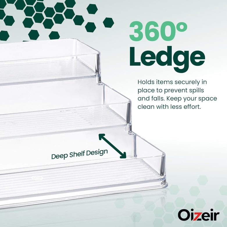 Oizeir Clear Spice Rack (2-Pack) – 3-Tier Acrylic Organizer for Cabinet – Deep Spice Shelf – 10.4 x 9.6 x 4 Inches – Holds Seasoning and Condiments - Image 4