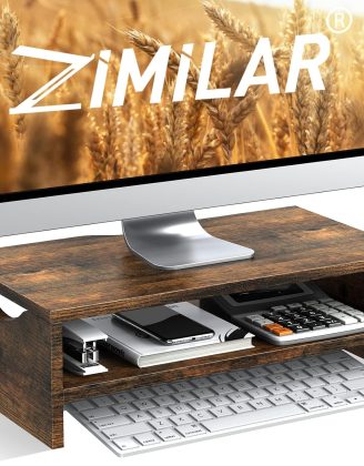 Zimilar Monitor Stand Riser, 2 Tiers Laptop Computer Monitor Riser for PC Screen, iMac, Desktop Wooden Screen Monitor Stand Riser with Storage for Home Office