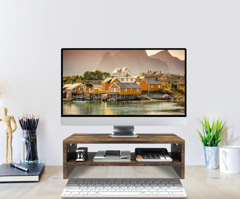 Zimilar Monitor Stand Riser, 2 Tiers Laptop Computer Monitor Riser for PC Screen, iMac, Desktop Wooden Screen Monitor Stand Riser with Storage for Home Office - Image 3