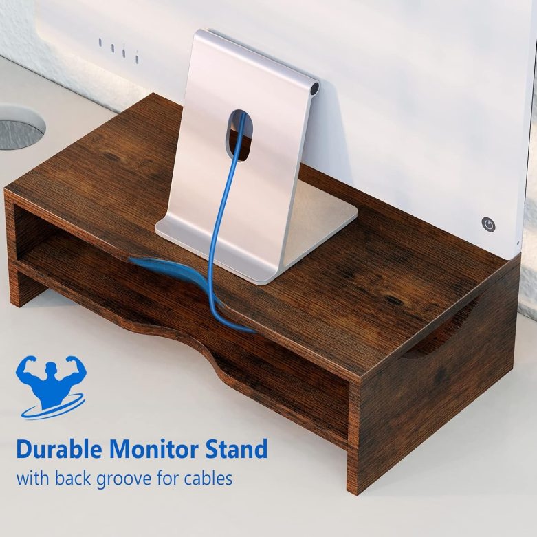 Zimilar Monitor Stand Riser, 2 Tiers Laptop Computer Monitor Riser for PC Screen, iMac, Desktop Wooden Screen Monitor Stand Riser with Storage for Home Office - Image 4