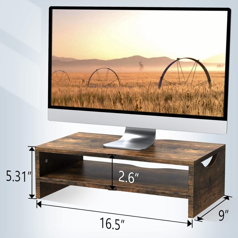 Zimilar Monitor Stand Riser, 2 Tiers Laptop Computer Monitor Riser for PC Screen, iMac, Desktop Wooden Screen Monitor Stand Riser with Storage for Home Office - Image 6